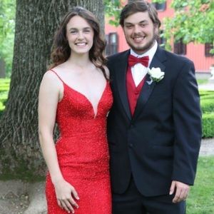 Sherri Hill Red sequin gown with train. Size 4.